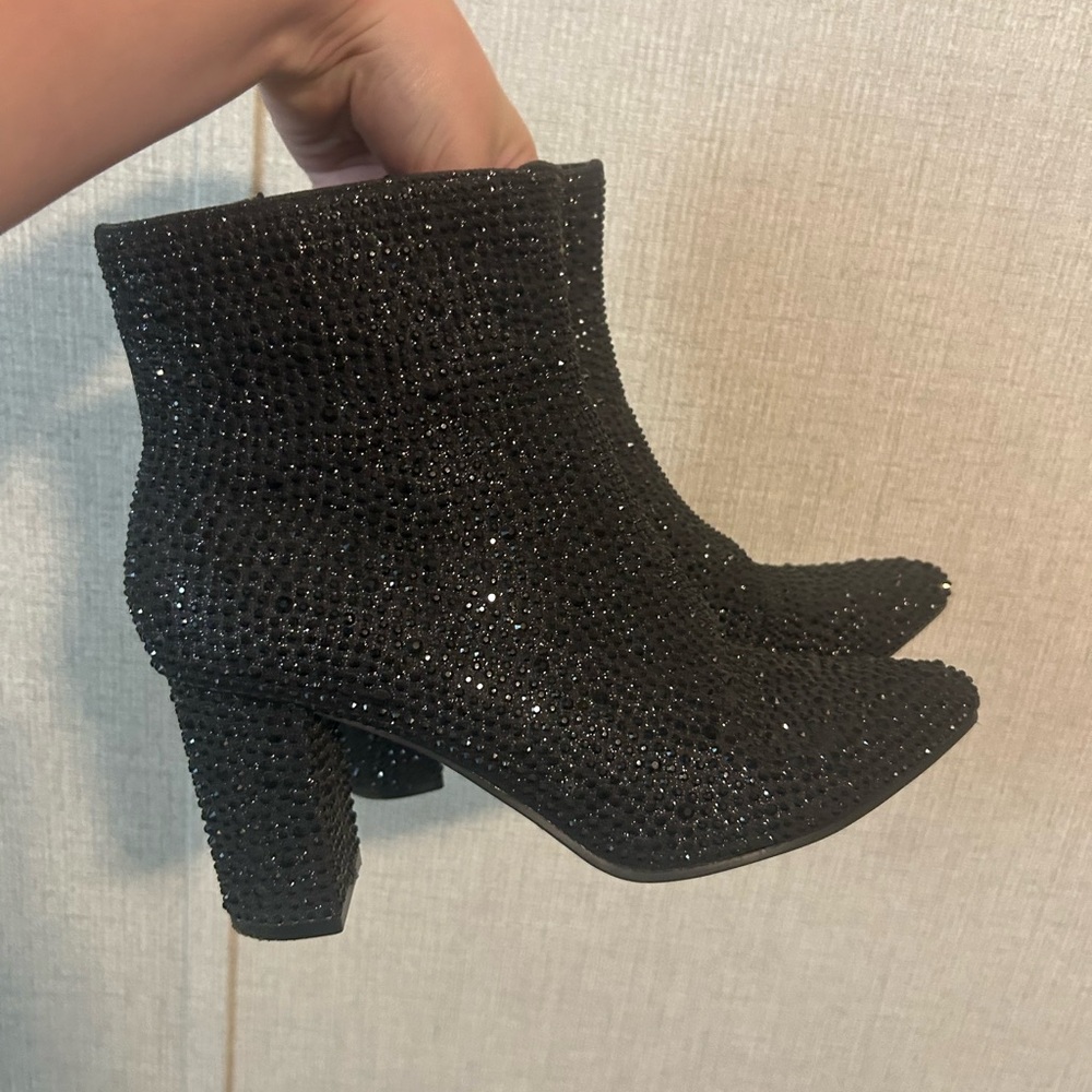 Black Glitter Ankle Boots